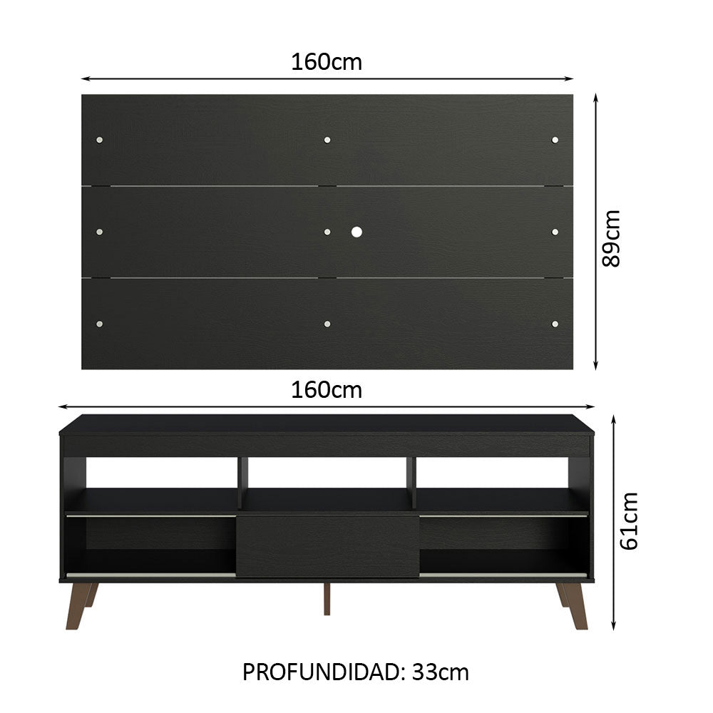 Rack con Panel para TV hasta 65 Pulgadas con Patas Negro Texas Madesa