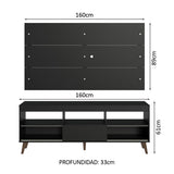 Rack con Panel para TV hasta 65 Pulgadas con Patas Negro Detroit Madesa