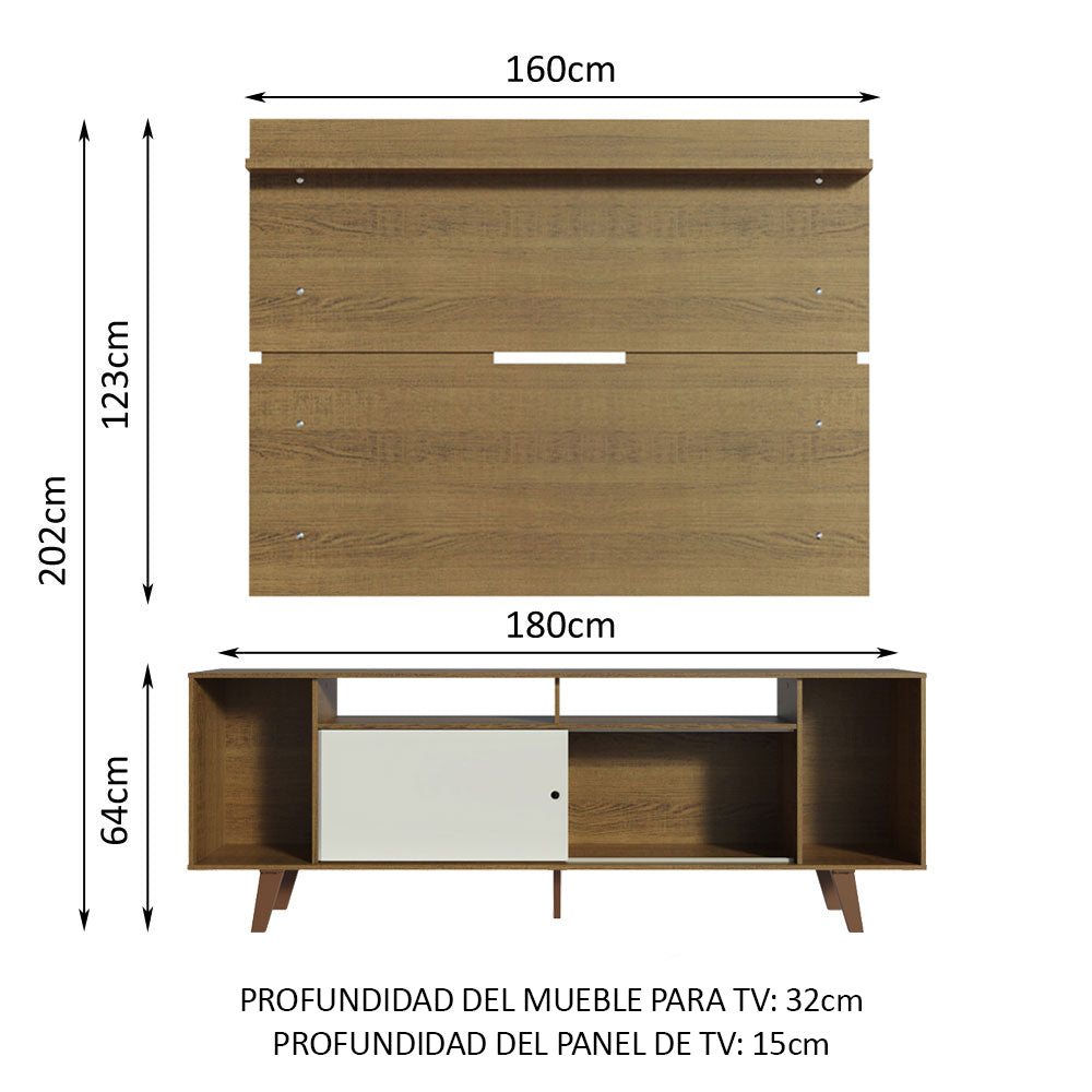 Rack Madesa Cancun con Patas y Panel para TV hasta 65 Pulgadas Marrón/Blanco