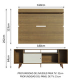 Rack Madesa Cancun con Patas y Panel para TV hasta 65 Pulgadas Marrón/Blanco