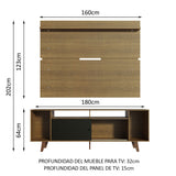 Rack Madesa Cancun con Patas y Panel para TV hasta 65 Pulgadas Marrón/Negro