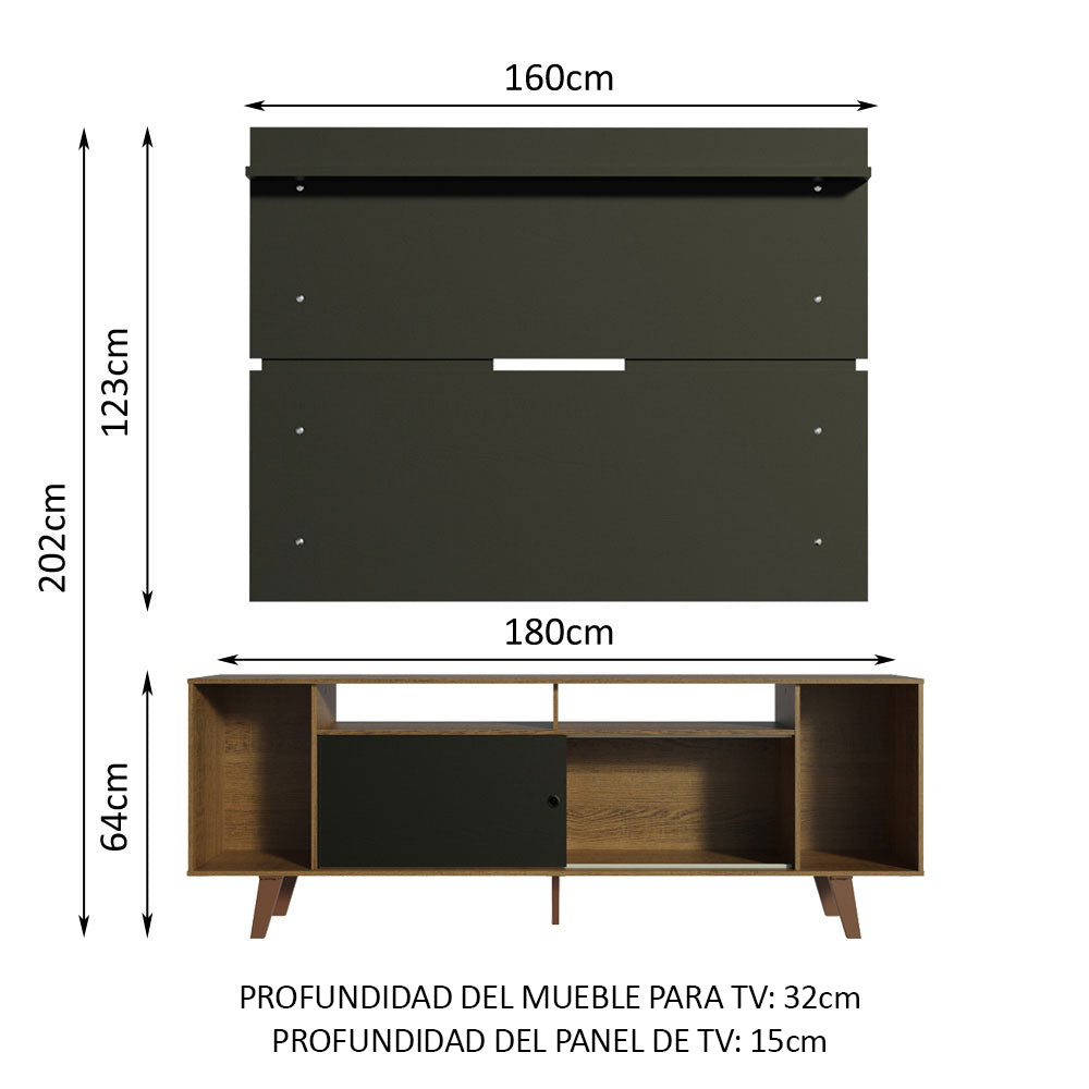 Rack Madesa Cancun con Patas y Panel para TV hasta 65 Pulgadas Marrón/Negro