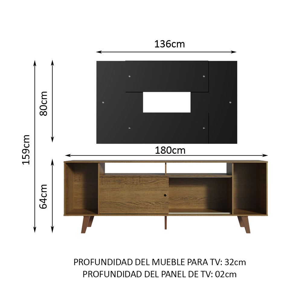 Rack Madesa Cancun con Patas y Panel para TV hasta 58 Pulgadas Marrón/Negro
