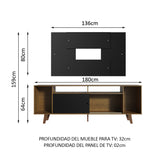 Rack Madesa Cancun con Patas y Panel para TV hasta 58 Pulgadas Negro/Marrón