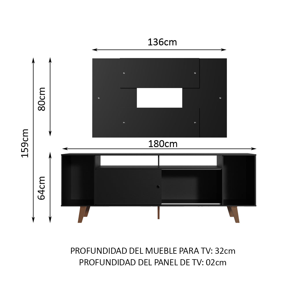 Rack Madesa Cancun con Patas y Panel para TV hasta 58 Pulgadas Negro