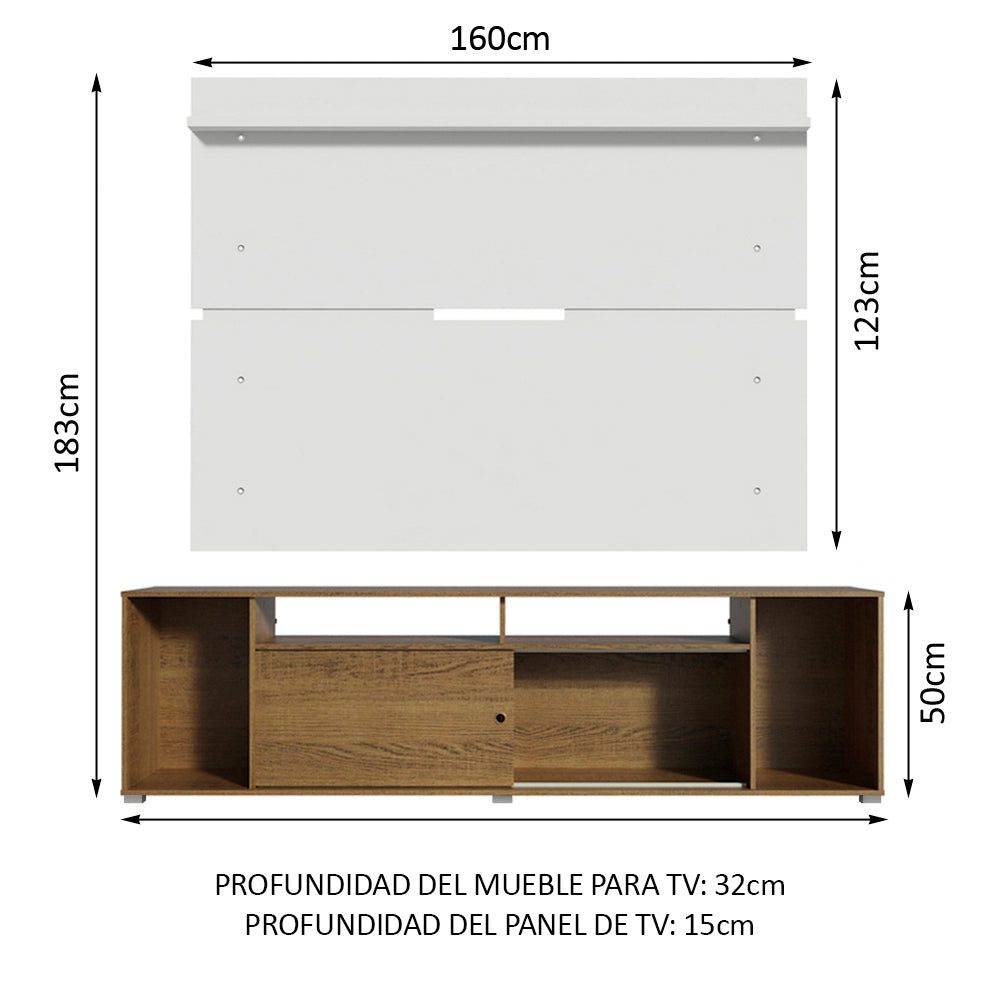 Rack Madesa Cancun con Panel para TV hasta 65 Pulgadas Marrón/Blanco