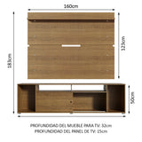 Rack Madesa Cancun con Panel para TV hasta 65 Pulgadas Marrón