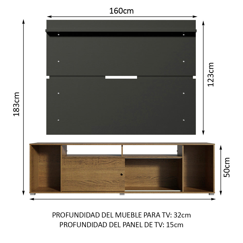 Rack Madesa Cancun con Panel para TV hasta 65 Pulgadas Marrón/Negro
