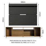 Rack Madesa Cancun con Panel para TV hasta 65 Pulgadas Marrón/Negro