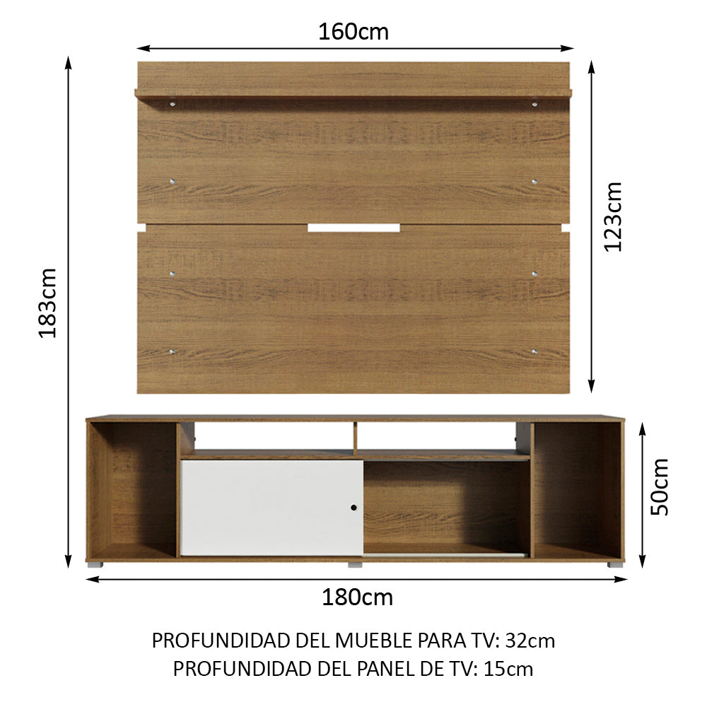 Rack Madesa Cancun con Panel para TV hasta 65 Pulgadas Marrón/Blanco