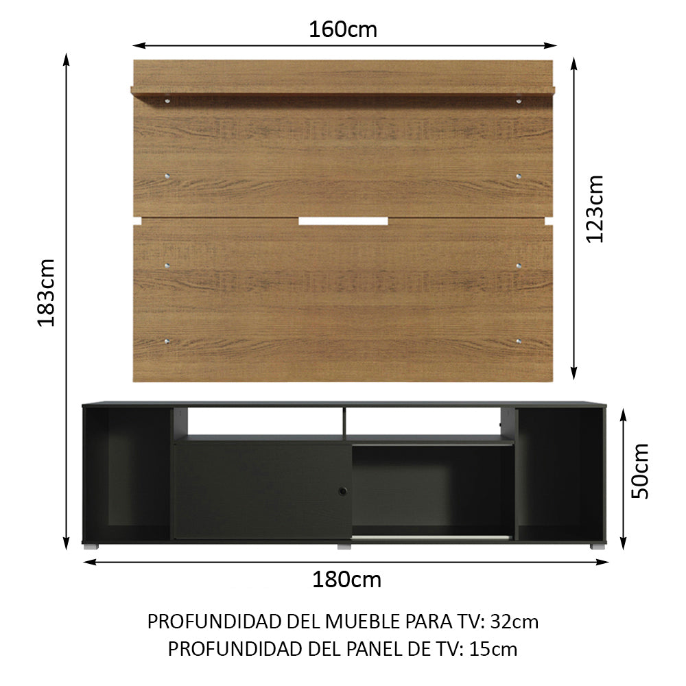 Rack Madesa Cancun con Panel para TV hasta 65 Pulgadas Negro/Marrón