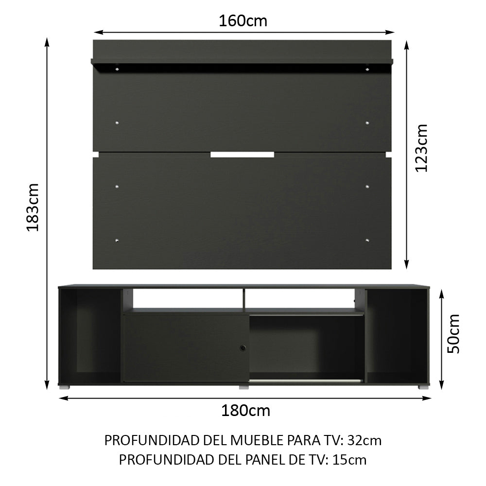 Rack Madesa Cancun con Panel para TV hasta 65 Pulgadas Negro