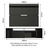 Rack Madesa Cancun con Panel para TV hasta 65 Pulgadas Negro