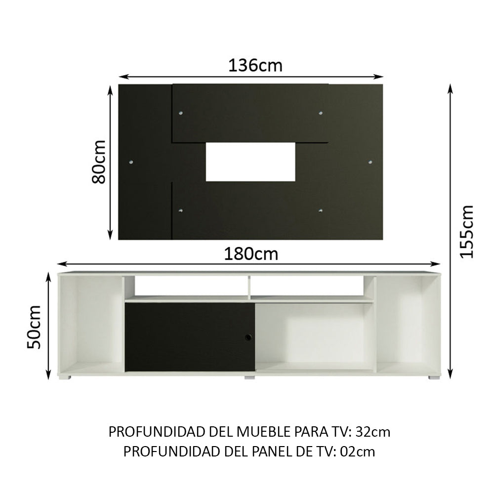Rack Madesa Cancun con Panel para TV hasta 58 Pulgadas Blanco/Negro