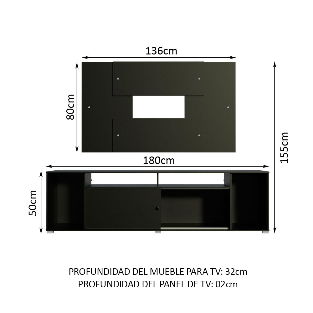 Rack Madesa Cancun con Panel para TV hasta 58 Pulgadas Negro