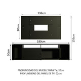 Rack Madesa Cancun con Panel para TV hasta 58 Pulgadas Negro
