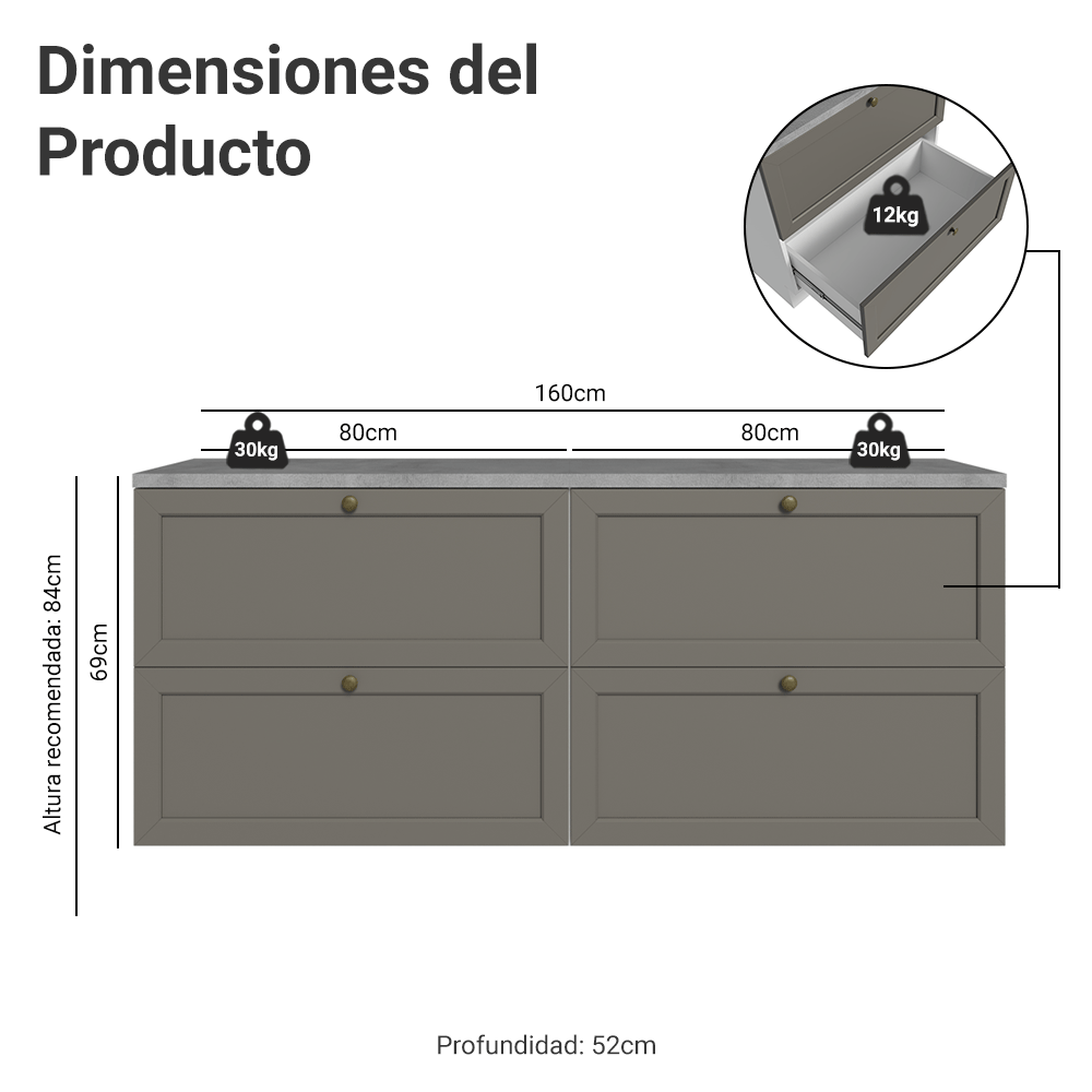 Rack para TV hasta 70 pulgadas, 160cm, 4 cajones, Blanco/Gris Vik 04