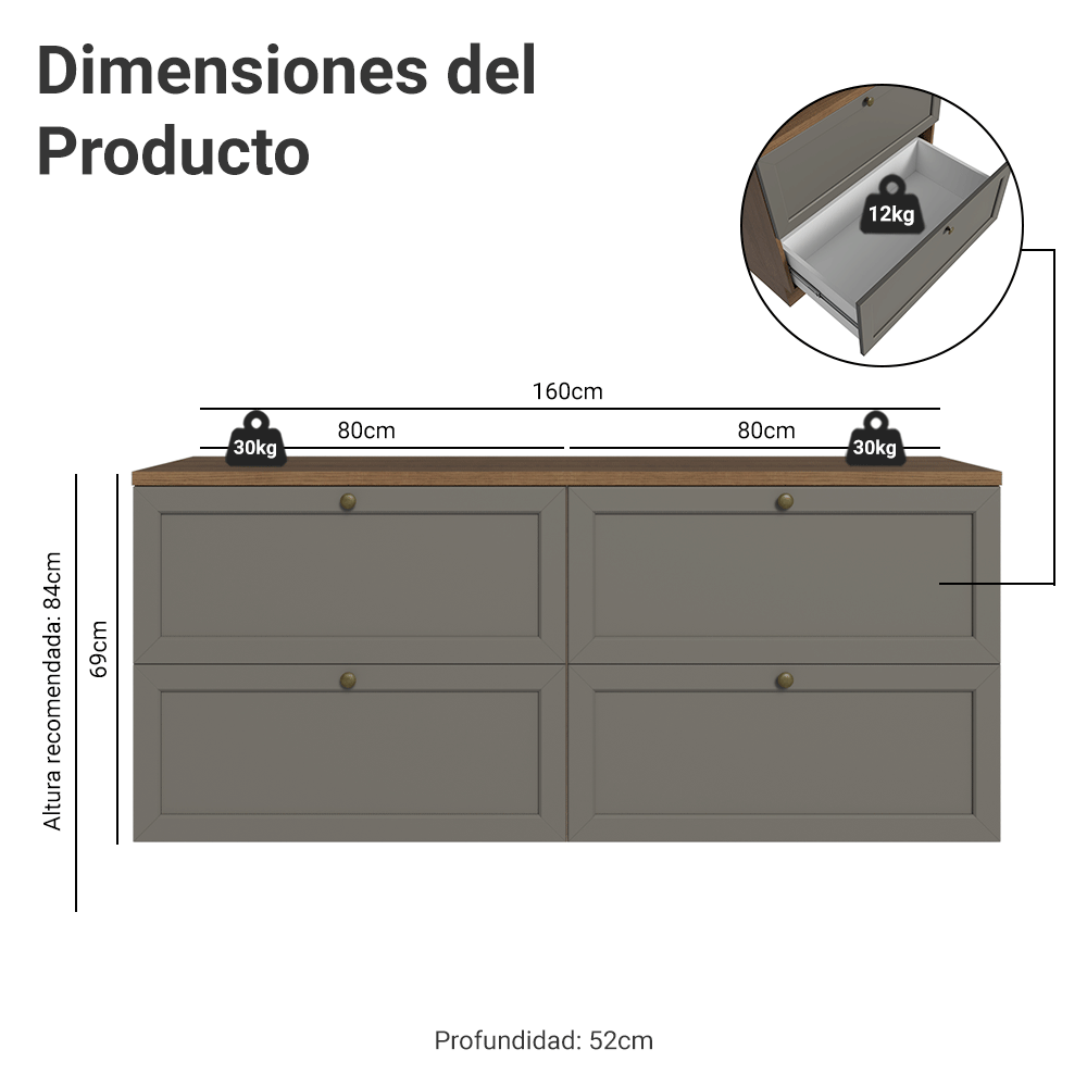 Rack para TV hasta 70 Pulgadas 160 cm 4 Cajones Marrón/Gris Vik Madesa