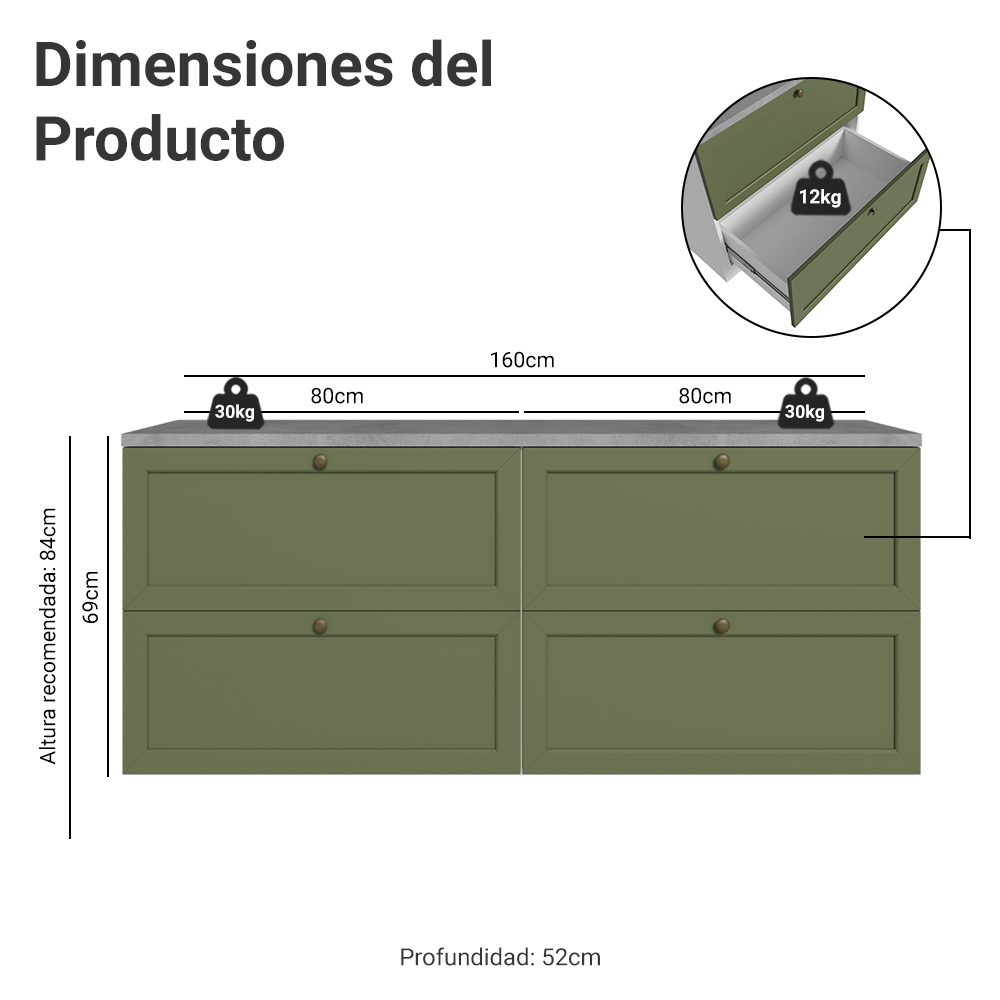 Rack para TV hasta 70 pulgadas, 160cm, 4 cajones, Blanco/Verde Vik 04