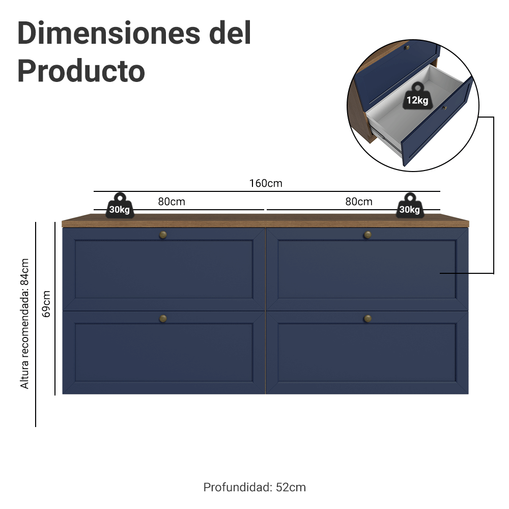 Rack para TV hasta 70 Pulgadas 160 cm 4 Cajones Marrón/Azul Vik Madesa