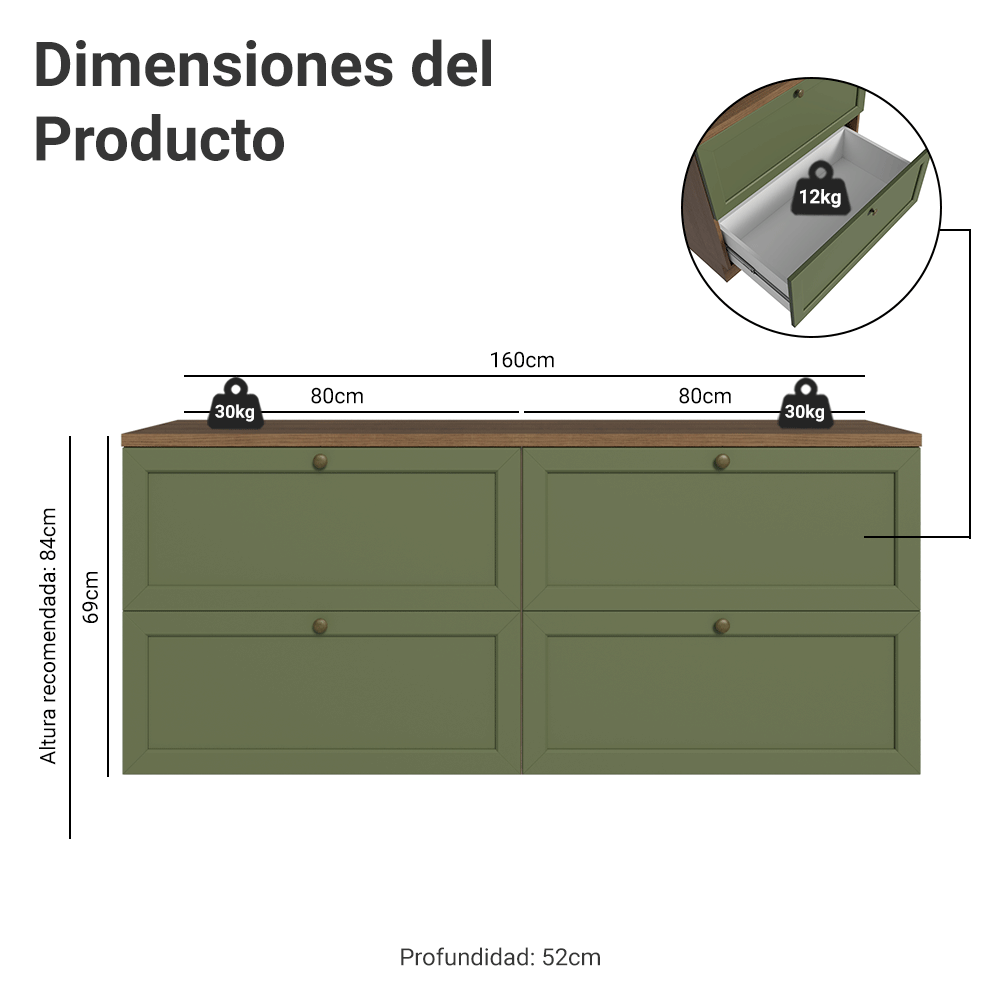 Rack para TV hasta 70 Pulgadas 160 cm 4 Cajones Marrón/Verde Vik Madesa