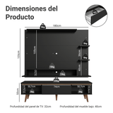 Rack con Panel para TV hasta 60 Pulgadas 180 cm con Patas Negro/Marrón Reims Madesa