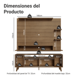 Rack con Panel para TV hasta 60 Pulgadas 180 cm con Patas Marrón Cancun Madesa