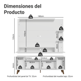 Rack con Panel para TV hasta 60 Pulgadas 180 cm con Patas Blanco/Marrón Cancun Madesa
