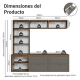 Centros de Entretenimiento con Rack + Cristaleiro 230 cm Marrón/Gris Vik Madesa 01