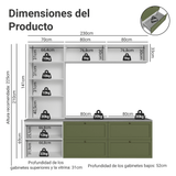 Centros de Entretenimiento con Rack + Cristaleiro 230 cm Blanco/Verde Vik Madesa 01