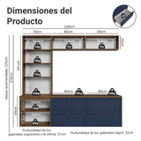 Centros de Entretenimiento con Rack + Cristaleiro 230 cm Marrón/Azul Vik Madesa 01
