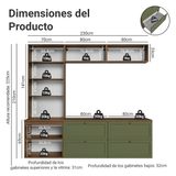 Centros de Entretenimiento con Rack + Cristaleiro 230 cm Marrón/Verde Vik Madesa 01