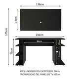 Escritorio Gamer Madesa 9409 con Panel para TV hasta 50 Pulgadas Negro