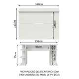 Escritorio Gamer Madesa 9409 con Panel para TV hasta 65 Pulgadas Blanco