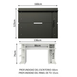 Escritorio Gamer Madesa 9409 con Panel para TV hasta 65 Pulgadas Blanco/Negro