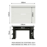 Escritorio Gamer Madesa 9409 con Panel para TV hasta 65 Pulgadas Negro/Blanco