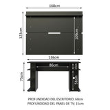 Escritorio Gamer Madesa 9409 con Panel para TV hasta 65 Pulgadas Negro