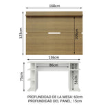 Escritorio Gamer Moderno Madesa + Panel para TV Hasta 65 Pulgadas Blanco/Marrón