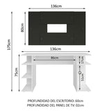 Escritorio Gamer Madesa 9409 con Panel para TV hasta 58 Pulgadas Blanco/Negro