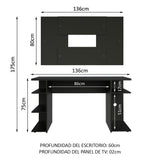 Escritorio Gamer Madesa 9409 con Panel para TV hasta 58 Pulgadas Negro