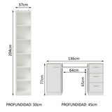 Escritorio de Oficina Madesa Alaska + Mueble Estante Librero Blanco