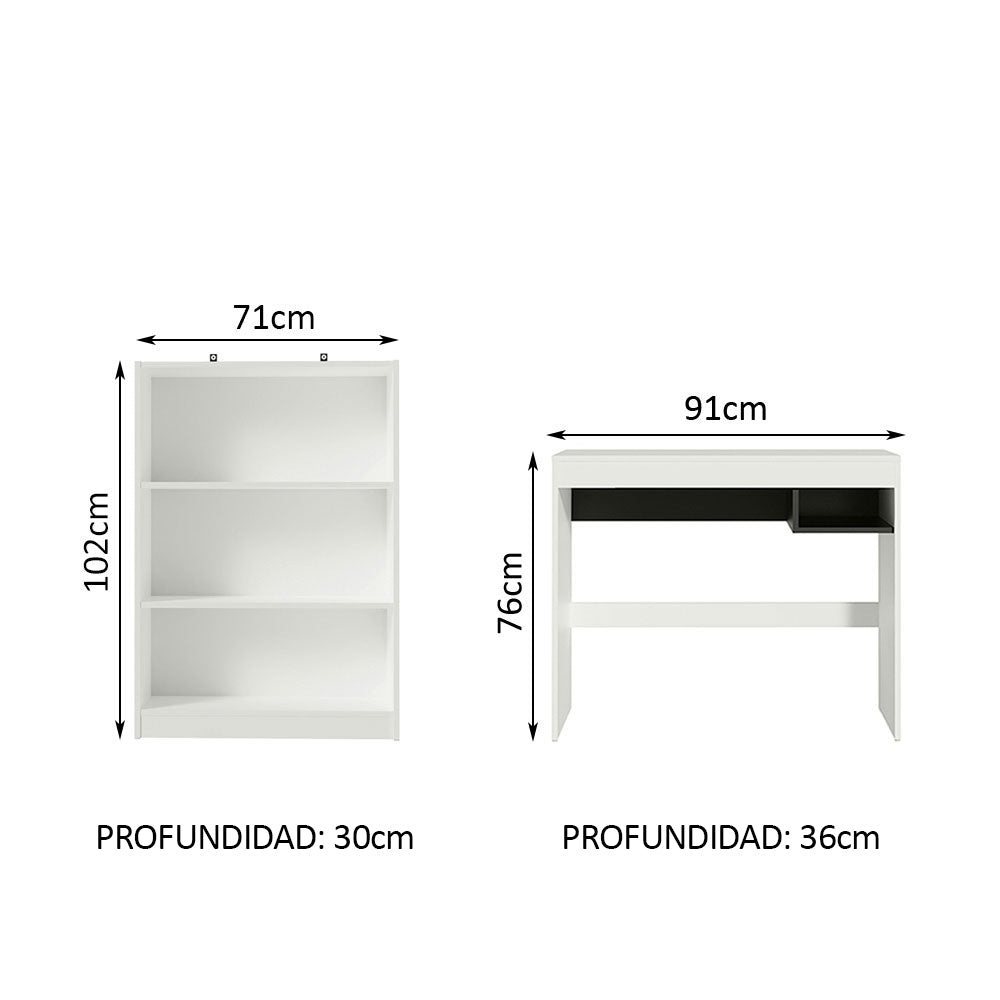 Kit Escritorio y Estante Librero Blanco Rubi Madesa