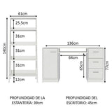 Escritorio Alaska + Estantería Escalera Blanca