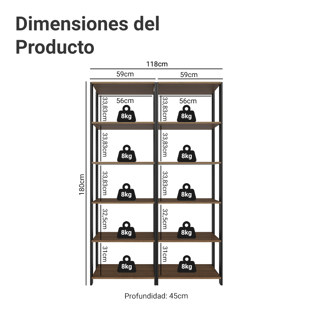 Estante Multiuso para Oficina 118cm Marrón/Negro Madesa