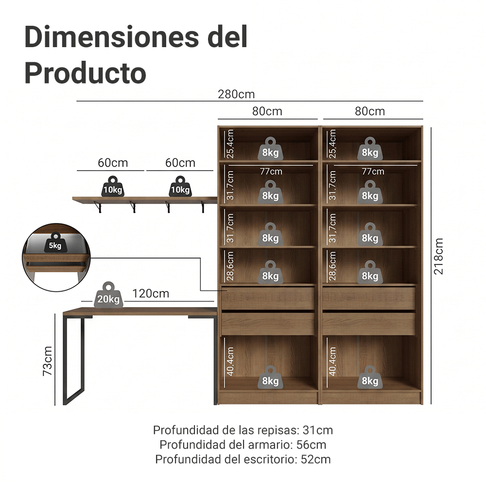 Conjunto Home Office 2 Armarios Neo 1 Escritorio 2 Repisas Marrón/Crema Madesa