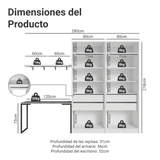 Conjunto Home Office 2 Placard con Espejos Neo 1 Escritorio y 2 Repisas Blanco Madesa
