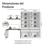 Conjunto Home Office 2 Placard Neo con Espejos 1 Escritorio 2 Repisas Blanco/Marrón Madesa