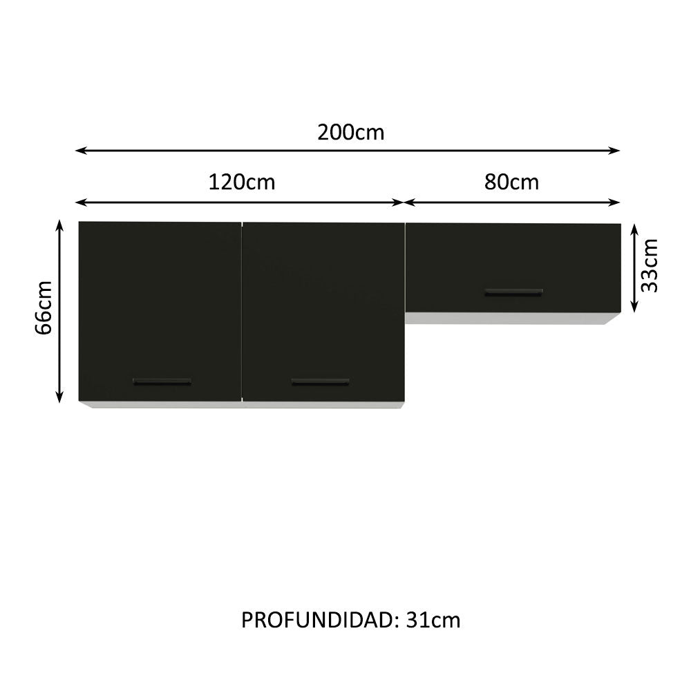Kit con 2 Alacena Multiuso 3 Puertas Blanco/Negro Agata Madesa