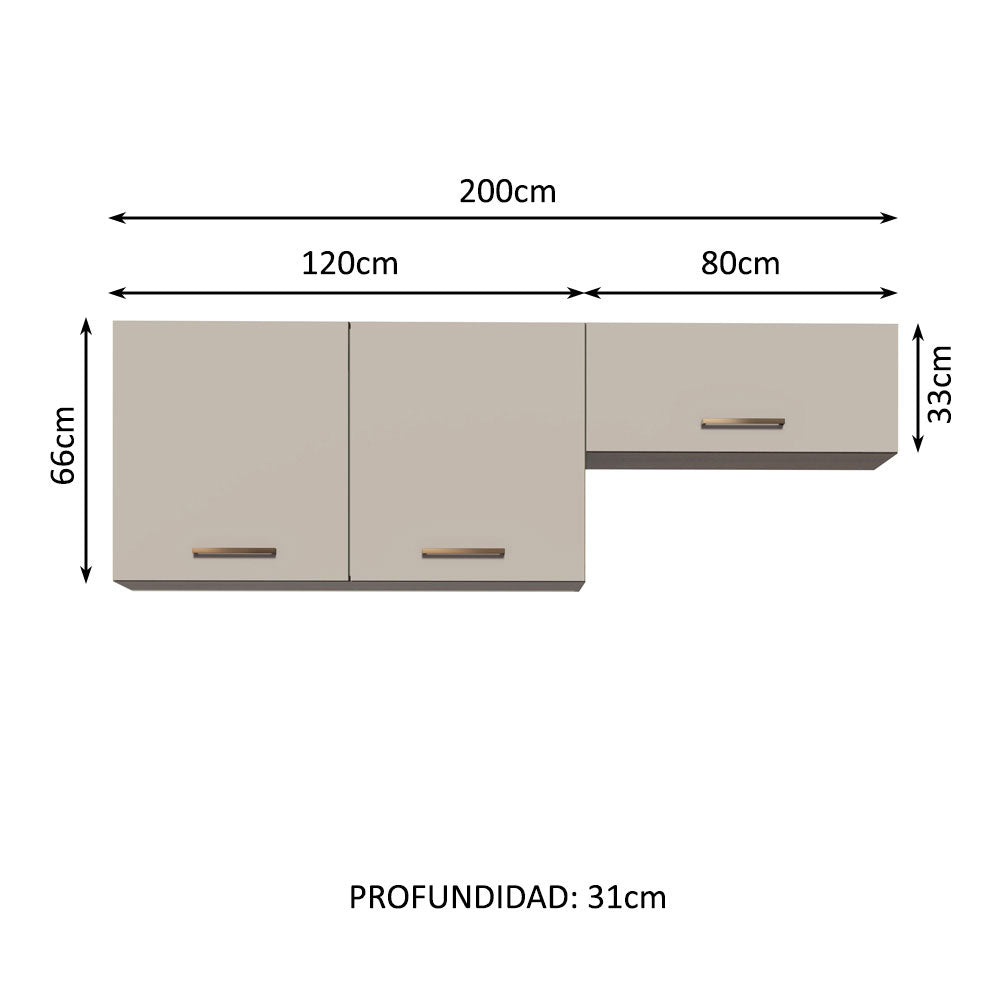 Kit con 2 Gabinetes superiores 3 Puertas Marrón/Crema Agata