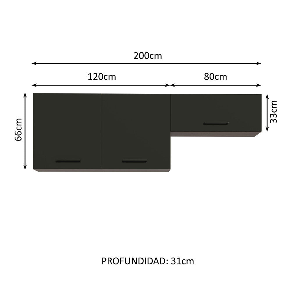 Kit con 2 Alacena Multiuso 3 Puertas Marrón/Negro Agata Madesa